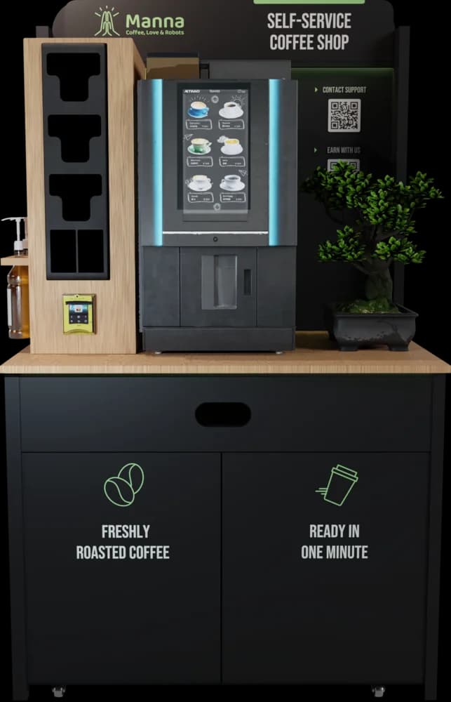 Kiosco inteligente Manna — espresso bean-to-cup en 30 segundos